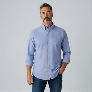 Culturata Button Front Shirt Men's 17.5" XL Blue Pink Swiss Dot EUC